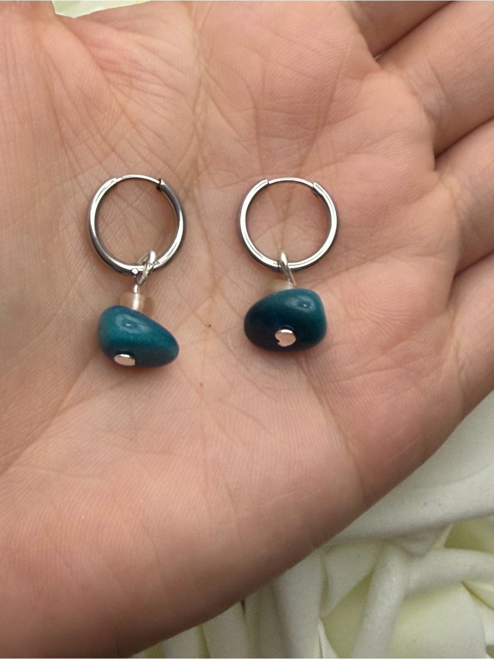 Teal Stone Hoop Drop Earrings - Women Jewelry